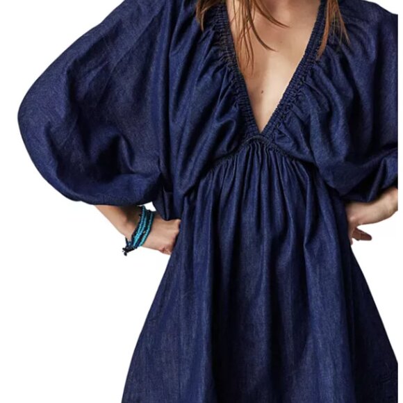 Free People Denim Elastic Flowy Mini Dress - Picture 3 of 6
